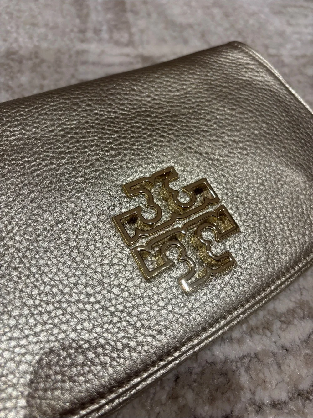 Tory Burch Metallic Gold Leather Wristlet Clutch